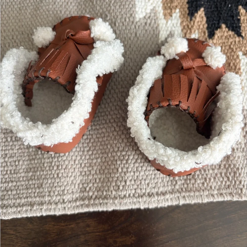Handmade Baby Moccasins with Cozy Sherpa Trim